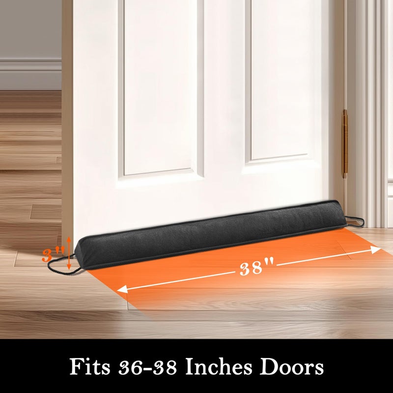 Sunolga Door Draft Stopper Blocks Hot and Cold Air with Removable Washable Cover for Bottom of Door, All-Season Seal for Noise, Light, Under Door Sweep for Gaps Up to 3", Home Essentials, 38", Black - Image 2